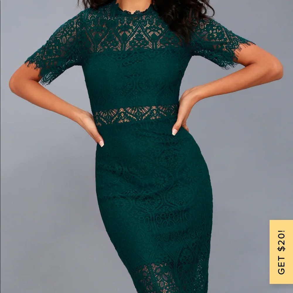 Hunter Green lace midi dress from lulus